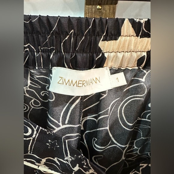 Zimmermann Silk Wide Leg Pants Cropped Printed Black Size AU 1 (US M or 6) - Picture 9 of 10
